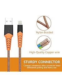 Haribol - Cable de carga para teléfono, 4 unidades, 4.9 ft, 5.9 ft, 5.9 ft, nailon trenzado, cable de carga USB compatible con teléfono XS, XS Max, XR, X, 8 Plus, 8, 7 Plus, 7, 6 Plus, 6, 6S Plus, 6S, 5, Pad (naranja)