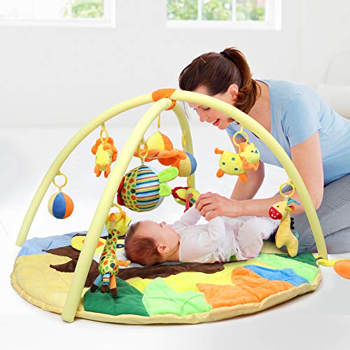Bammax Activity Gym Baby Kids Play Mat Soft Non-Toxic Newborn Carpet with 9 Hanging Cartoon Educational Toys