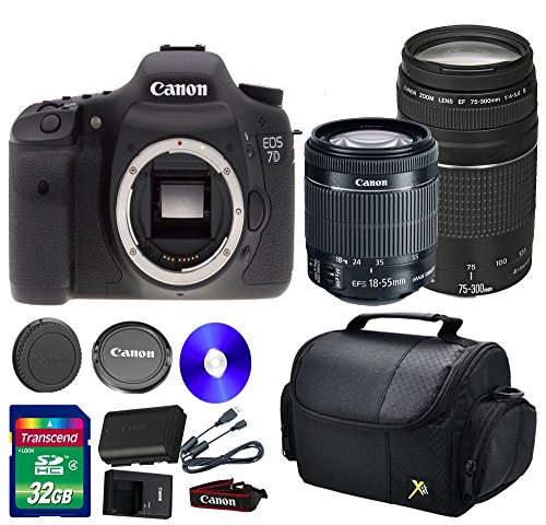 Deluxe Kit For 7D DSLR Camera +18-55mm IS STM Lens +EF 75-300mm f/4-5.6 III Lens + 32 GB SDHC Memory Card + Front Lens Cap + Rear Lens Cap + Strap + Camera Case