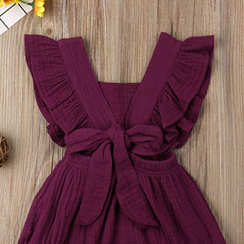 NUWFOR Newborn Infant Baby Girls Color Solid Ruffles Backcross Romper Bodysuit Outfits(Wine,3-6 Months) - Thumbnail 2