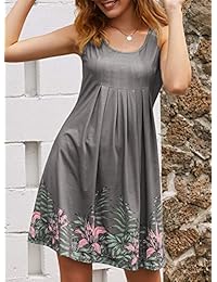 Malaven Vestido sin mangas con dobladillo floral, plisado, para mujer