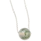 Perfect Ball Natural Moss Agate Crystals Pendant Necklace, Round Cabochon Gemstone, Energy Healing Crystals,925 Sterling Silver Birthday, Gift for Her, Gemstone Jewelry 18 inch AAA+ Quality