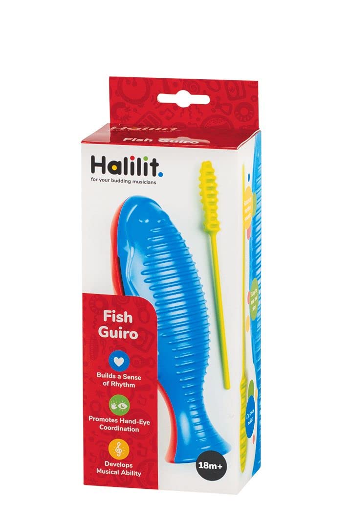 Halilit Fish Guiro Musical Instrument for Children. Brightly Coloured Kids Percussion Instrument. Mallet Included. Designed for little Music Makers. Suitable for Boys & Girls from 3 years +