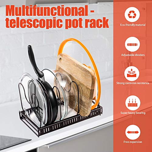 Expandable Pan Organizer Rack With 3 Pan Protector Holds 7 Pans & Lids Adjustable Cookware Rack For Kitchen Organization And Storage Masthome