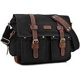 Kattee Military Messenger Bag Canvas Leather Shoulder Bag