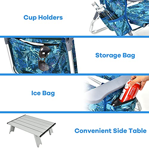 Goplus Backpack Beach Chairs, 3 Pcs Portable Camping Chairs with Cool Bag and Cup Holder, 5
