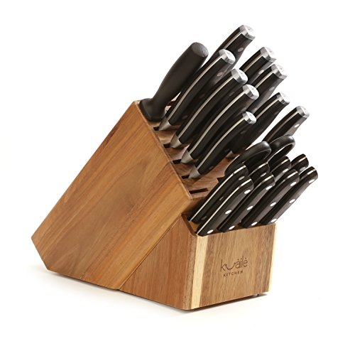 21 Slot Universal Solid Wood Kitchen Knife Storage Block (Acacia Wood) Without Knives - Thumbnail 3