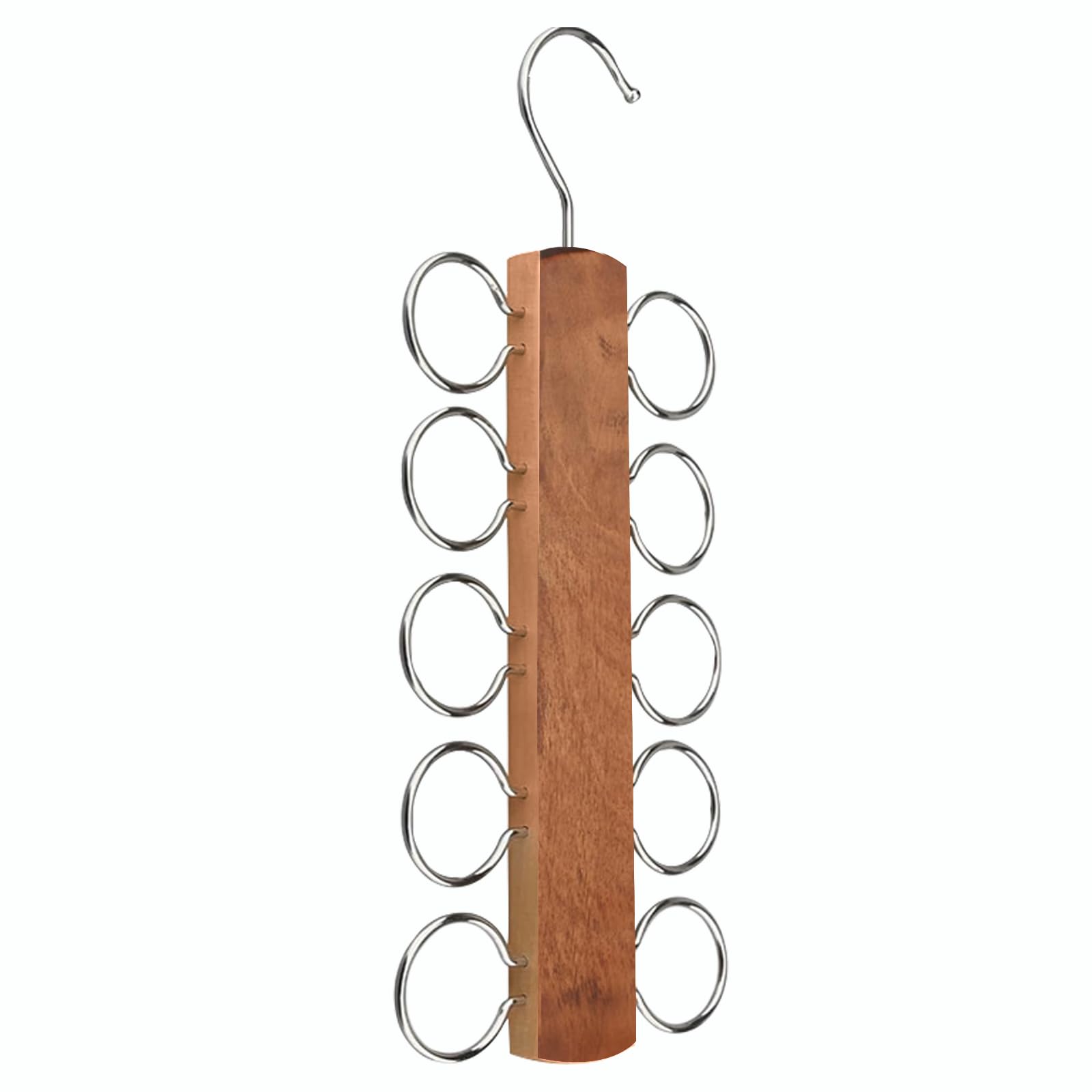 LMSAWK Scarf Hanger Wooden, Scarf Holder for Closet Organizer and Storage, Tie Hanger Scarf Rack, Space Saving Hangers with 10 Loops for All Scarves, Ties, Belts (Brown)