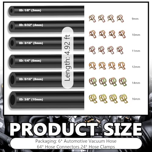 94PCS 5Ft Vacuum Hose Automotive Set,6 Sizes 3/8",5/16",1/4",3/16",5/32",1/8" Silicone Vacuum Lines Kit photo 8