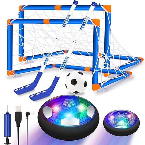 SUNNOW Floating Football - 3-in-1 Rechargeable Air Hover Football Kids with 2 Football Goals for Children Floating Ball Sports Toys for Children 3 4 5 6 7 8-12 Years Christmas Gift