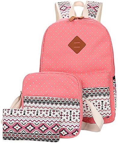 Viniolve Canvas Dot Backpack Cute Lightweight Bookbag School Shoulder Bags for Teen