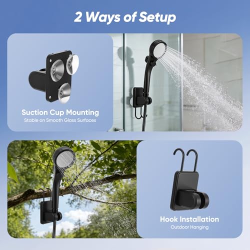 Thalyrnn Ducha portátil para Camping, 6000mAh Bomba de Ducha, 4 Modos de iluminación, Resistencia al Agua IPX8, 5 Modos rociado, Kit con Cubo Plegable 20 L – para Playa, Senderismo, Mascotas y Auto