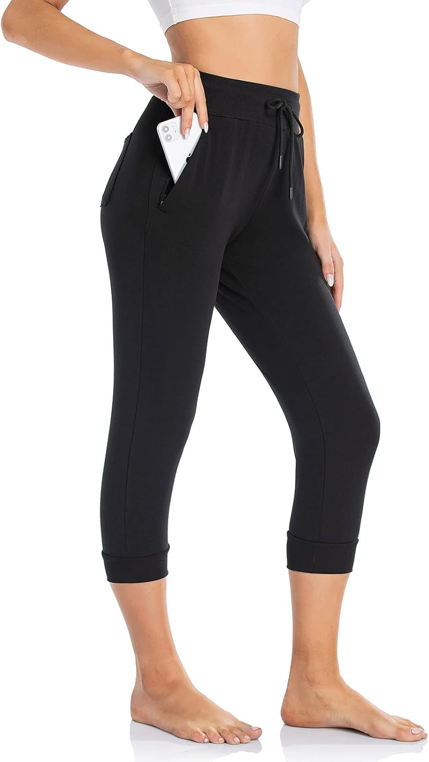 SEVEGO Lightweight Women's 20"/22" Inseam Capri Tall Cotton Soft Jogger with Zipper Pockets: Clothing
