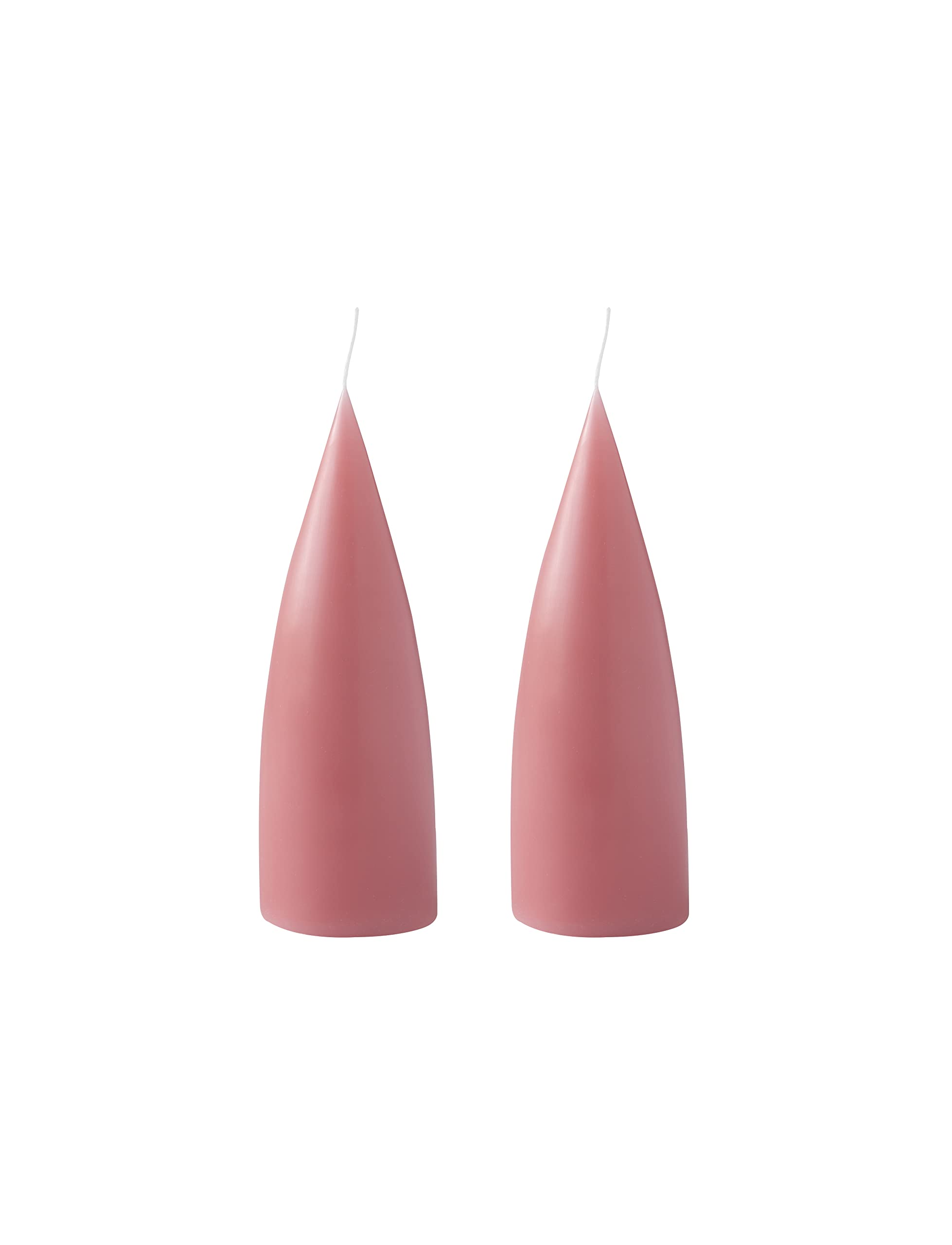 Kunstindustrien® Cone Shaped Candles, Made in Denmark, 43 Colours Available, Dripless & Smokeless Pillar Candles, Candles Long Burning 15h, Unscented Candle Gift Set, 2pcs. 6.5 x 16cm (Dark Old Rose)