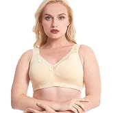 Women's Plus Size Soft Cotton Lace Bra Full Coverage Wirefree Non-Padded