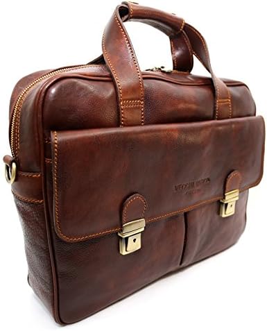 Working handbag in genuine Leather, Natural Tanned, Barletta, Made in Italy, CREEO Leather (Brown)