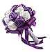 OurWarm Handmade Satin Roses White Beige Crystal Brooch Bridal Wedding Bouquet Decor Purple