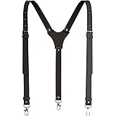 Voolup Genuine Leather Suspenders For Men Heavy Duty with Strong Clips, Leather Suspenders for Men