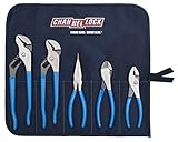 Channellock TOOL ROLL-3 5 Piece Pliers Set | Fast Release Handy Vinyl Pouch Features Long Nose, Diagonal Cutter, Slip Joint, and Tongue and Groove (2) Pliers | Forged from High Carbon Steel | Made in the USA