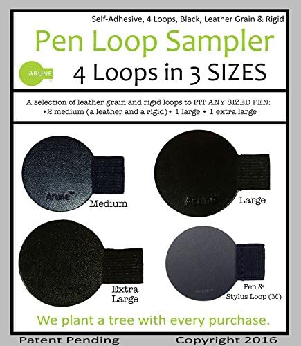 4x Arune Pen Loop [Black] - 3 SIZES to fit ANY PEN or PENCIL for Moleskine, journals, planners, sketchbooks, etc - Leather grained &amp; Rigid