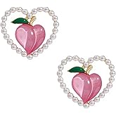 coadipress Pearl Heart Stud Earrings for Women Cute Sweet 3D Lifelike Pink Honey Peach Pearl Love Heart Earrrings Valentine's Day Birthday Jewelry Gifts