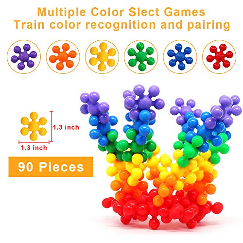 SHAWE Kids Building Block Toy, 90 Pieces Mighty Molecules Big Size STEM Toys, Interlocking Solid PE Plastic Building Sets, Educational Games, Sensory Fidget Toys, Safe Material for Kids
