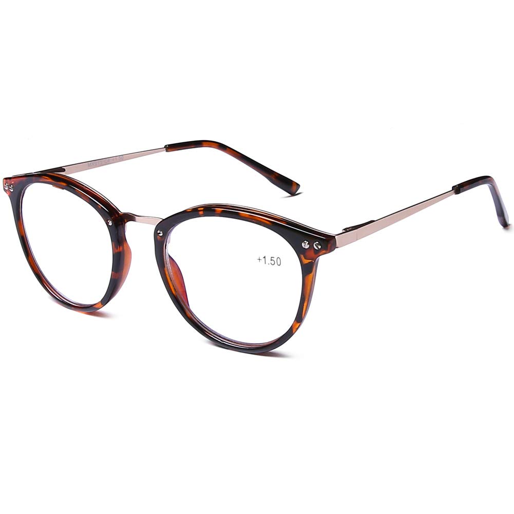 DOOViC Metal Round Reading Glasses Blue Light Blocking Tortoise Frame Spring Hinge Readers for Women/Computer +3.5 — image 1