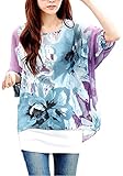 iNewbetter Womens Floral Batwing Sleeve Chiffon Beach Loose Blouse Tunic Tops (Pattern 03)