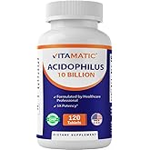 Vitamatic Acidophilus Probiotic - 10 Billion CFU - 5X Potency - Daily Probiotic Supplement, Supports Digestive Health - 120 T