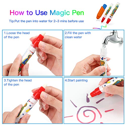 SmilePowo Aqua Magic Water Drawing Mat Set +10 Dinosaur Toy Set, (26 Pcs) ,Children Coloring Mat for Floor, Birthday Gift Kids Toddler Educational Toy Mat, Painting Writing Pad Doodle Board