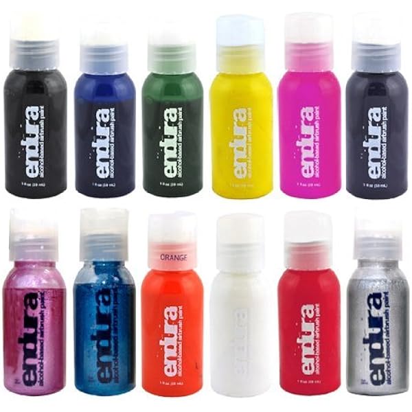 Amazon Com 12 Color Endura Airbrush Body Art Paint Set In 1 Oz Bottles Skin Care Product Sets Beauty