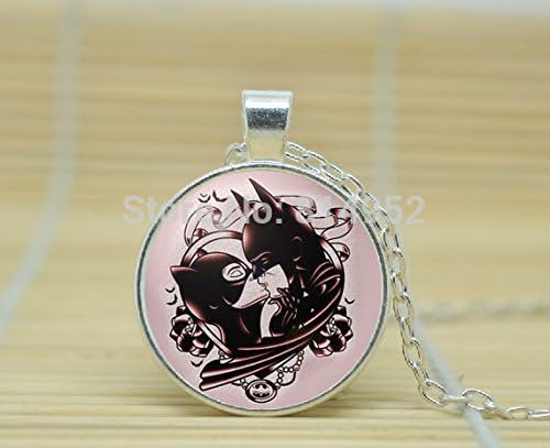 VintaStore Art Glass Necklace Batman And Catwoman Necklace A3314