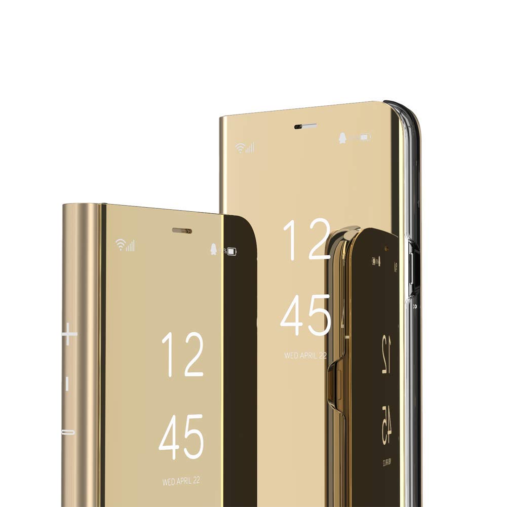 IMEIKONST Compatible with iPhone 13 6.1 inch Case, Mirror Design Bookstyle Makeup Clear View Window Stand Protective Flip Cover Compatible with iPhone 13. Flip Mirror: Golden QH