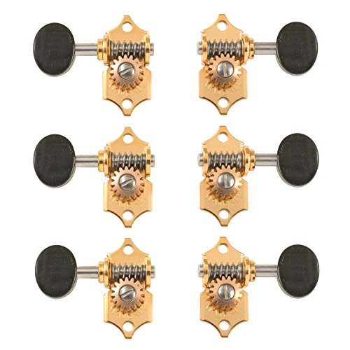 Waverly Guitar Tuners with Ebony Knobs, for Solid Pegheads, Gold, 3L/3R