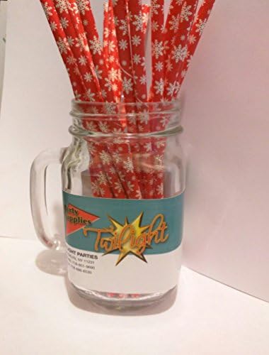 RED Christmas, Frozen, Holiday Snowflake, Vintage Paper Drinking Straws - 100 Count - Twilight Parties