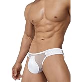 Pfylinqo Men's Stretch Ice Silk Sexy Thong, Bulge Pouch Jockstrap Breathable G-Strings Underwear for Male Cotton G-Strings White