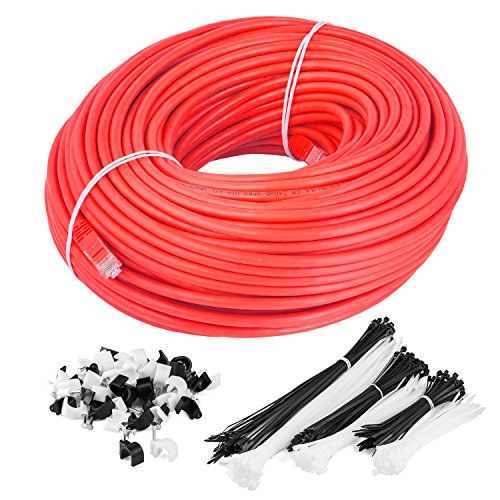 Maximm Cat 6 Ethernet Cable 200 Ft, 100% Pure Copper, Cat6 Cable LAN Cable, Internet Cable, Patch Cable and Network Cable - UTP (Red) 200 Feet