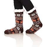 SDBING Women's Warm Cozy Fuzzy Fleece-lined Knee Highs Christmas gift Slipper socks (Brown)