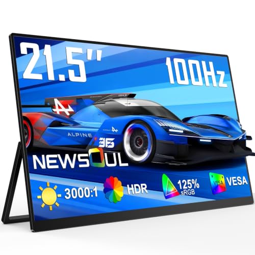 Newsoul Portable Monitor 21,5 Zoll, 100Hz Portable Gaming Monitor QLED 3000:1 FreeSync 450Nits mit USB-C & HDMI, Tragbarer Bildschirm mit VESA & Ständ