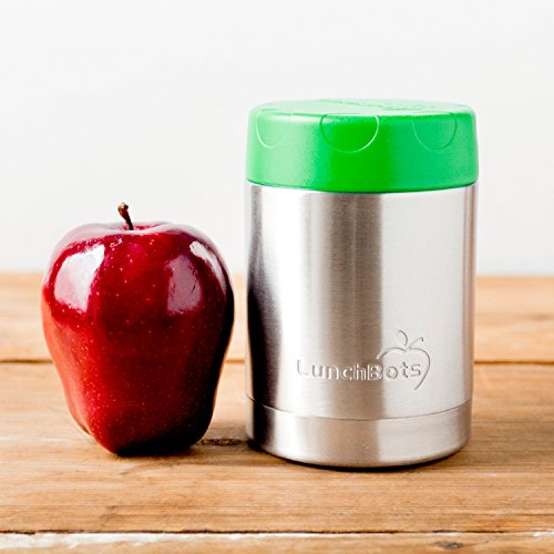 LunchBots Thermal 12 oz Triple Insulated Food Container - Hot 6 Hours or Cold 12 Hours - Leak Proof Thermos Soup Jar - All Stainless Interior - Green