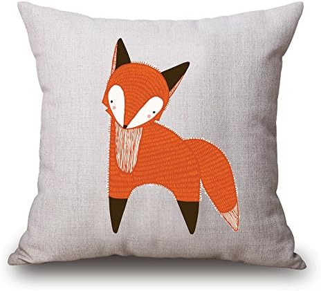 CHICCAT Animal Pillowcase Cotton Linen Square Decorative Sofa Bed Waist Throw Pillow Case Cushion Cover 18x18 Inch - Red Fox