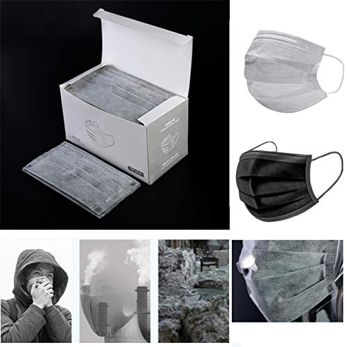 50pcs Thick 4 Layer Disposable Anti-Dust Activated Carbon Face Mask with Earloop for Medical, Dental, Nail Salons, Occupational, Construction, Paint, Allergies, Gardening (Black)