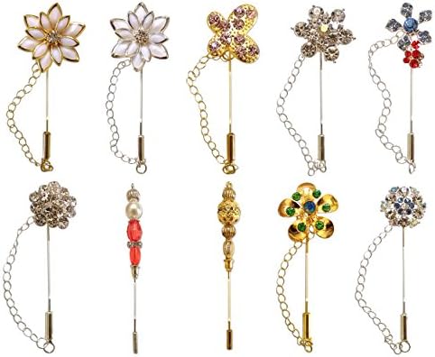Flower and Antique Lapel Brooch Hijab Pins (Set of 10)