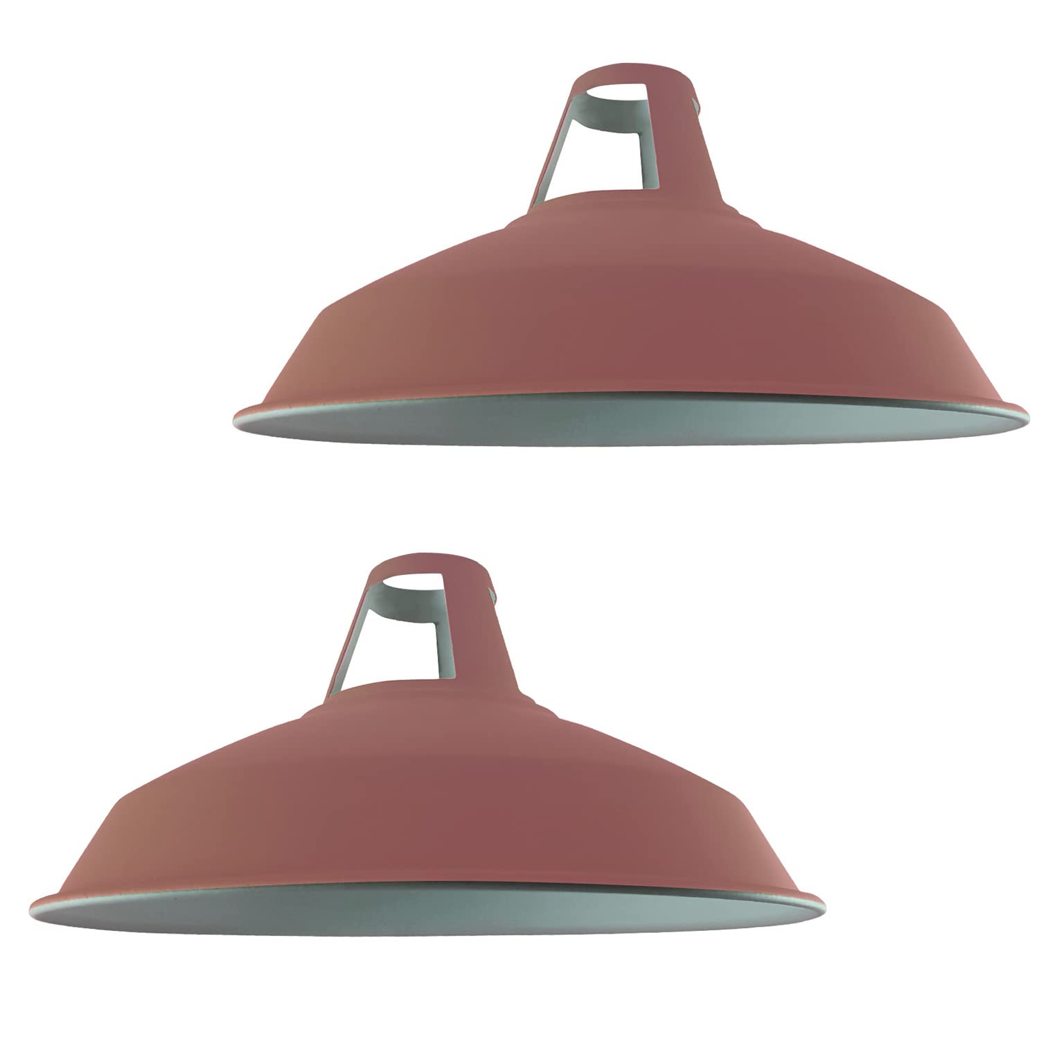DC VOLTAGE Retro Modern Metal Lamp Shades Ceiling Light Shades, Easy Fit Lampshades, for Vintage Industrial Pendant Lights Bedroom, Kitchen, Bathroom Antique Shade (2 Pack - Pink Barn)