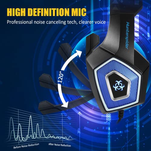 Glangeh Cascos Gaming con Luz RGB, Ligero Auriculares Gaming con Cable y Micrófono, Transductores 50mm USB y Jack Audio 3.5mm Auriculares Diadema Gaming Compatible con PC PS4 PS5 Xbox One Switch