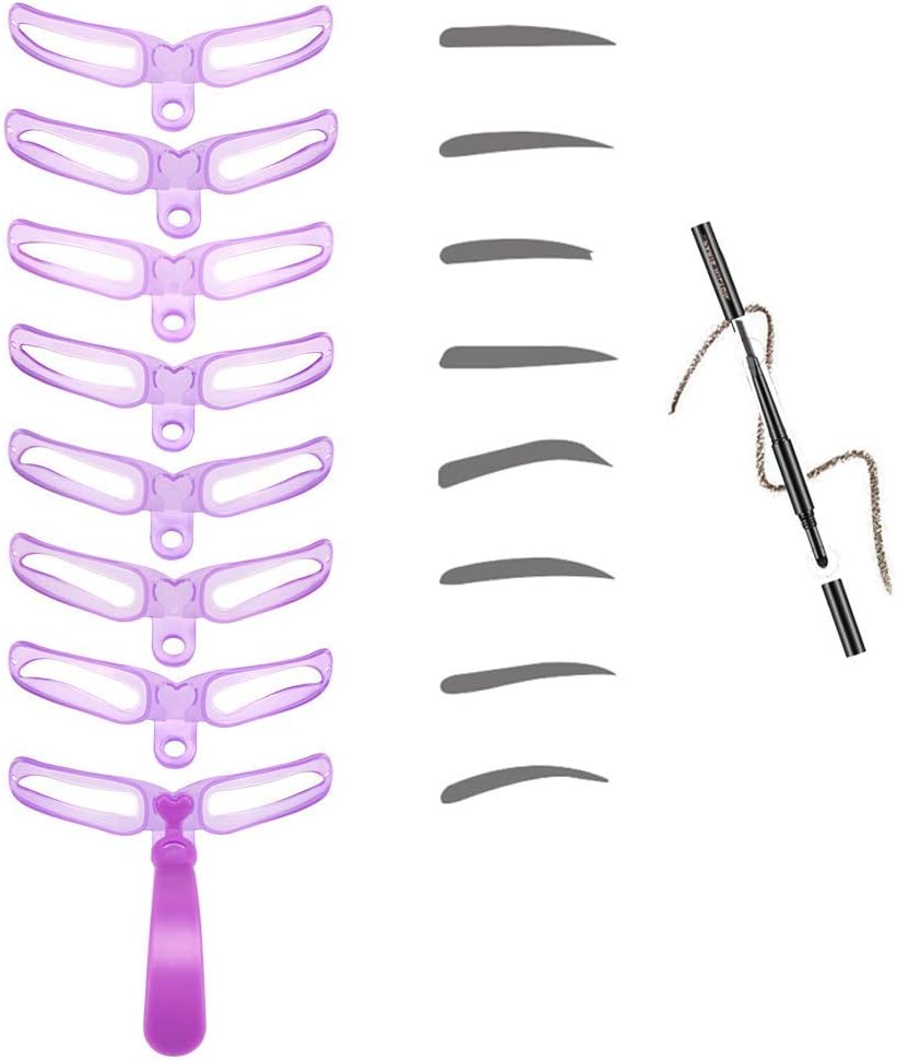 Eyebrow Stencil, 8 Styles Reusable Eyebrow Template Eyebrow Shaping Kit Eyebrow Drawing Guide Card with 1 Pcs Eyebrow Pencil