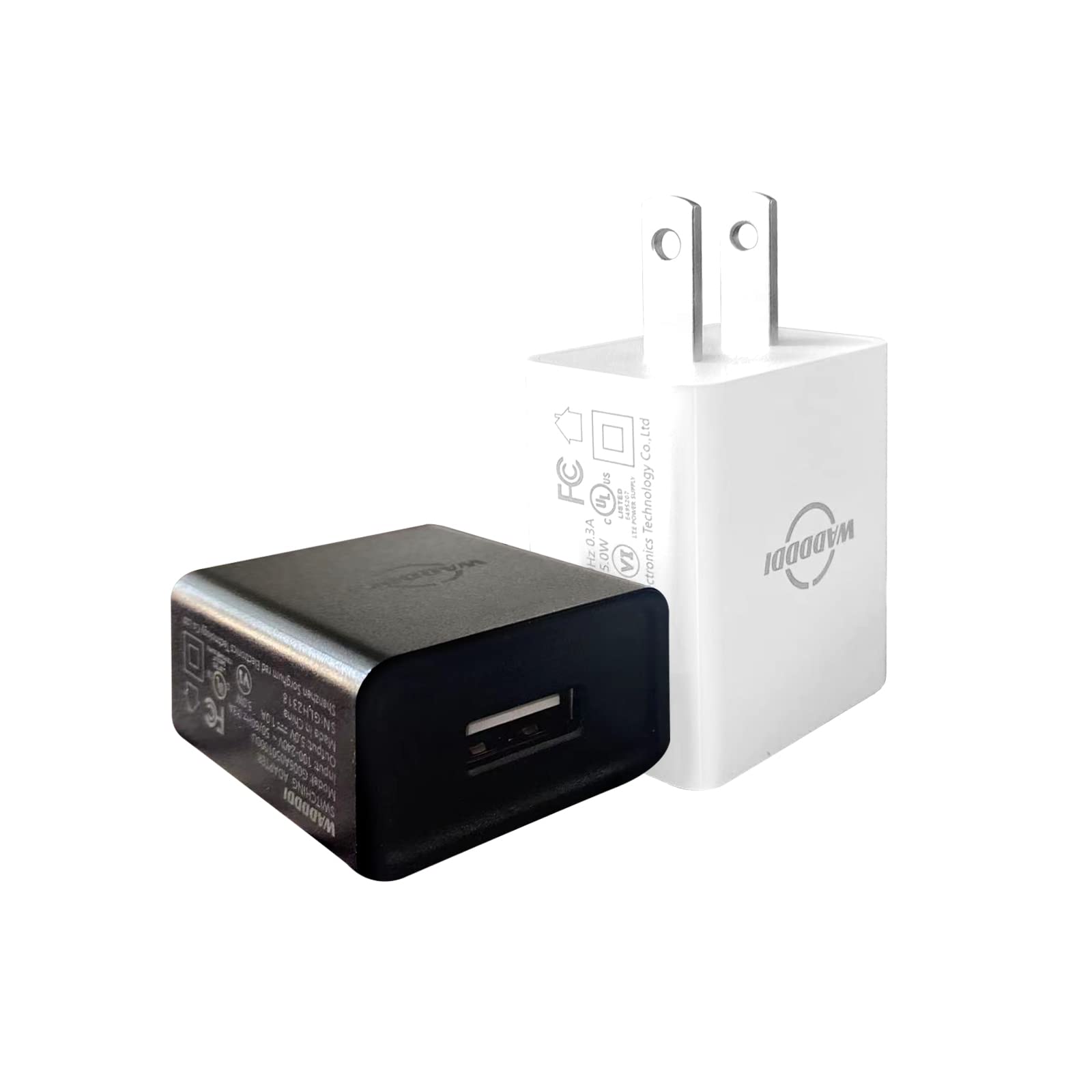WADDDDI USB A Charger 1A/5V Single Port USB Wall Plug 5W Wall Plug Brick Portable Travel Power Adapter UL Listed 2 Pack (Black+White)