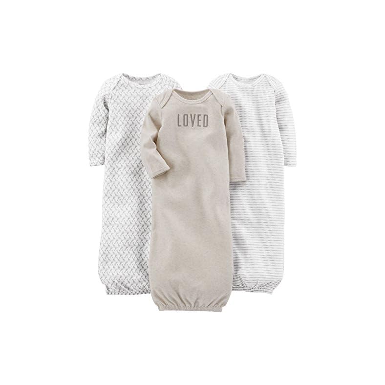 Simple Joys by Carter’s Unisex Babies’ Cotton Sleeper Gown, Pack of 3