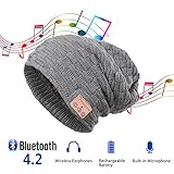 Bluetooth Beanie Hat with Headphone, Pococina Knit Cap Built in Mic and Wireless Headset for Man and Women (HW grey)