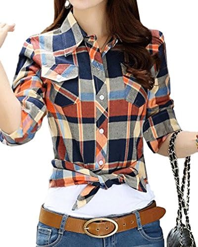 Agree With Women’s Casual Check Shirt Blouse, Flannel Shirt, Long Sleeve, Checkered, Grid Top, M – XXL